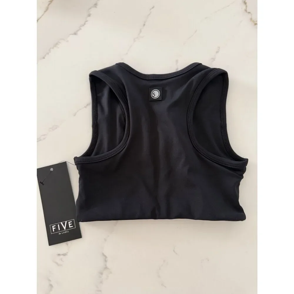 FIVE the label Black Zip-Front Girls' Athletic Tank Top